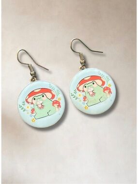 Frog Mushroom Boba Dangle Earrings | Cute Kawaii